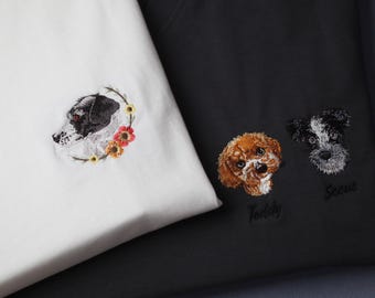 Custom Pet T-Shirt with Photo, Embroidered T-Shirt, Personalized Pet Portrait T-Shirt, Custom Pet Name Shirt,Unique Gift for Pet Lover