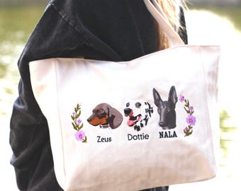 Personalized  Canvas bag. Custom Embroidered Pet Portrait Tote Bag: Custom Mother'S Day Pet Gift Dog Cat Face Handbag-Custom Dog Photo