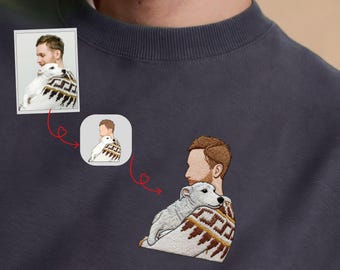 Personalized Pet Family Photo hoodie T-shirt,Custom Embroidered dog Portrait from Sweatshir&hoodie,Couple Portrait with Pet,Gift for her