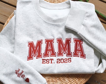 Personalized Embroidered Mama Sweatshirt with Custom Kid Names, Family Apparel, Mother'S Day Gifts