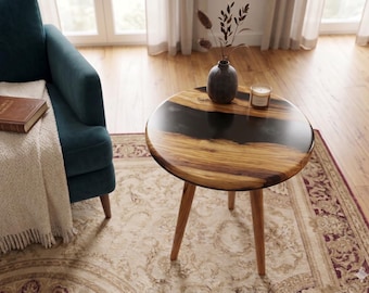 Olive Wood & Resin Side Table: Live Edge Rustic End Table