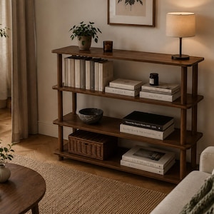Handcrafted Birch Plywood Bookshelf: Mid Century Modern, 4-Tier Wooden Bookcase