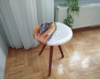 Olive Wood and Resin Side Table: Modern Rustic Live Edge End Table