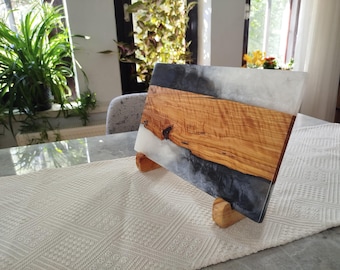 Olive Wood Charcuterie Board with Epoxy Resin Art: New Home Gift