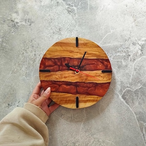 Olive Wood Wall Clock, Resin Wall Decor, Wall Clock Unique, Live Edge Rustic Olive Wood Wall Clock, Made to order Epoxy and Olive Wall Clock