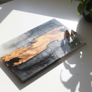 Handmade Olive Wood & Epoxy Resin Serving Board - Charcuterie - Cheese - Unique Kitchen Decor