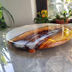 Olive Wood Charcuterie Board with leg, Cheese Board, Epoxy Resin Art, New Home Gift, Customized cutting board, Unique gift for her