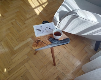Olive Wood and Resin Side Table: Modern Rustic Live Edge End Table