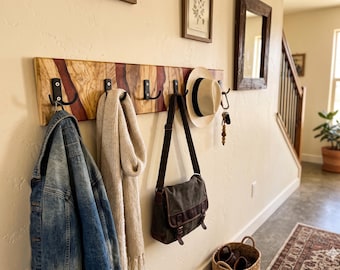 Olive Wood Coat Rack: Handmade Resin Art Wall Hooks