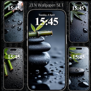 Zen Bamboo Phone Wallpaper Set: Japanese Minimalist Art (Digital Download)