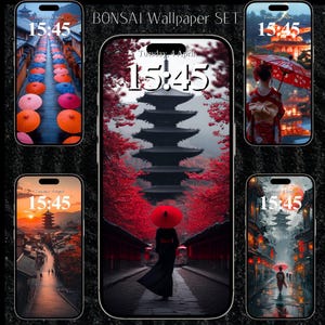 5 Phone Wallpaper as 1 set - Kyoto Japan Wallpaper, Japanese ZEN, Minimalist Smartphone Wallpaper relax & meditation