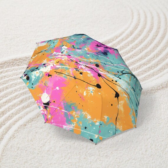 アブストラクトペイントスプラッターコンパクトアンブレラ：ティール