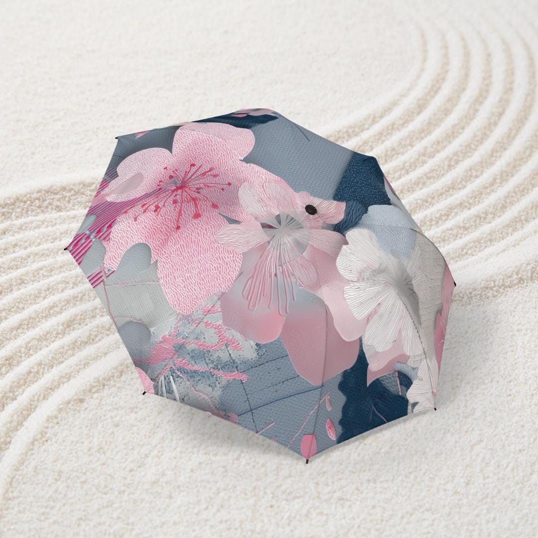 Foldable Umbrella, Modern Sakura Cherry Blossom, Gift for