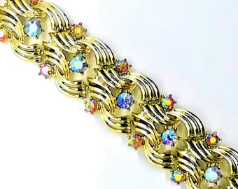 1950's RARE Crystal AB Rhinestone Vintage Coro PEGASUS Bracelet - High End Costume Jewelry - Original Rhinestones