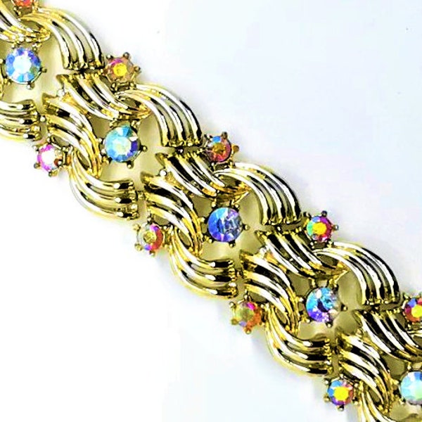 1950's RARE Crystal AB Rhinestone Vintage Coro PEGASUS Bracelet - High End Costume Jewelry - Original Rhinestones