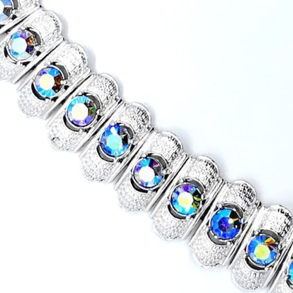 1950's RARE Crystal AB Rhinestone Vintage Coro PEGASUS Bracelet with Safety Chain - High End Costume Jewelry - Original Rhinestones