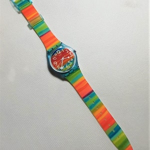 Vintage NEW Old Stock Swatch Watch COLOR The SKY Design GS124 Rainbow Stripes Works Well image 2