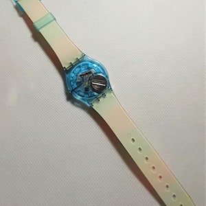 Vintage NEW Old Stock Swatch Watch COLOR The SKY Design GS124 Rainbow Stripes Works Well image 4