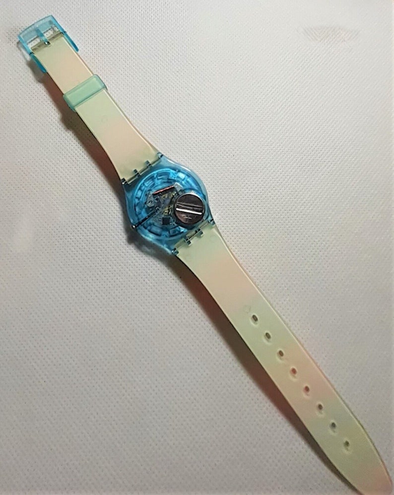 Vintage NEW Old Stock Swatch Watch COLOR The SKY Design GS124 Rainbow Stripes Works Well image 4