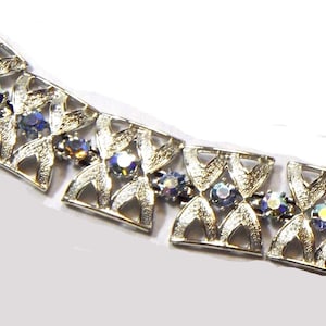 Vintage Coro Pegasus Bracelet: 1960s Blue AB Rhinestone Costume Jewelry