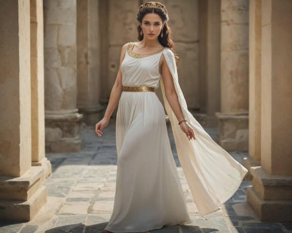 Chiffon Greek Goddess Costume, Draped Roman Toga Dress