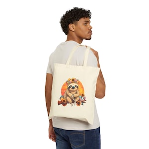 Adorable Sloth Cotton Canvas Tote Bag | Cute Reusable Bag for Shopping, Eco-Friendly Gift, Summer Beach Bag, Animal Lover Tote, Floral