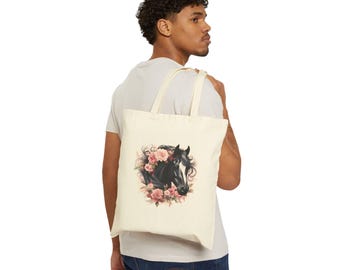 Elegante Blumenpferde-Einkaufstasche, umweltfreundliche Einkaufstasche, Pferdeliebhabergeschenk, Segeltuchtasche, wiederverwendbare Einkaufstasche