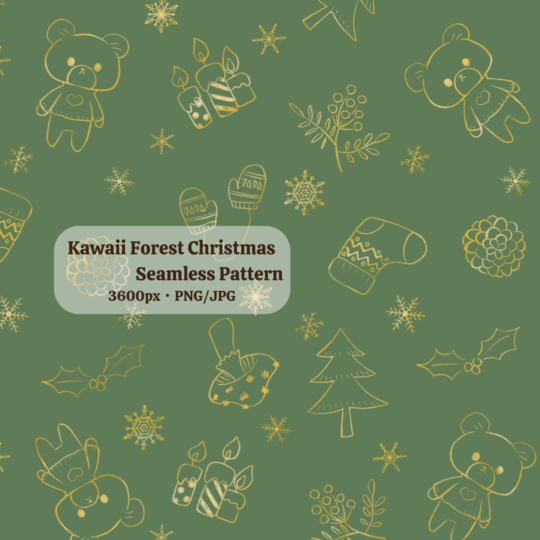 Kawaii Forest Christmas Seamless Pattern – Hand-drawn Small Design in ...