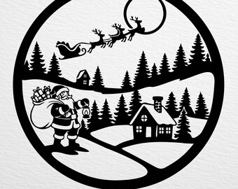 Santa Silhouette Christmas SVG, Festive Papercut, Download, Dxf Png Pdf Laser Cut File
