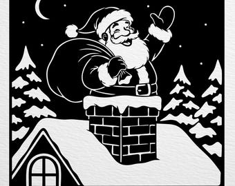 Santa Silhouette SVG, Christmas Holiday Scene (Digital Download)