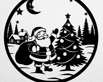 Santa Claus Silhouette, Christmas Laser Cut File (svg, dxf, pdf, png)