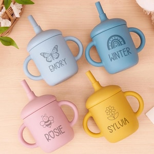 Personalized Silicone Cup With Handel,Custom Silicone Cup With Straw,Engraved Sippy Cup,Toddler Training Cup,Baby Shower Gift,Baby Easter