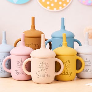 Personalized Silicone Cup With Handel,Custom Silicone Cup With Straw,Engraved Sippy Cup,Toddler Training Cup,Baby Easter ,Baby Shower Gift