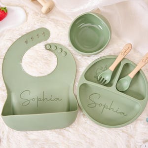 刻印入りシリコン製離乳食セット、カスタム幼児用給餌プレート、ベビーシャワーギフト、パーソナライズされたベビー給餌、ベビー誕生日ギフト、ベビーイースター