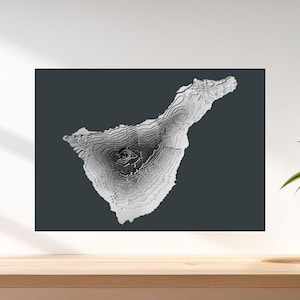 Carte topographique en relief en relief de Ténérife, 3D, papier cartonné en couches, décoration murale unique de beaux-arts.