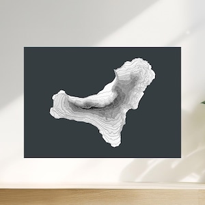 Carte d'El Hierro aux Canaries en papier cartonné, tenture murale texturée en relief en 3D. Cadeau pour voyageur et souvenir de vacances.