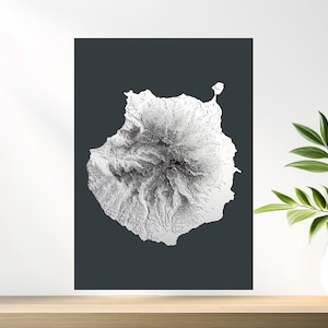 Carte de Grande Canarie en relief 3D avec niveau de contour, décoration murale unique de beaux-arts.