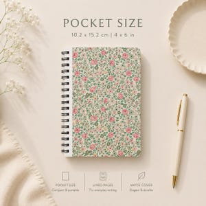 Pink Floral Pattern Spiral Journal | Vintage Rose Notebook, Pocket Size