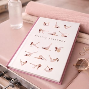 Hardcover Pilates Journal and Workout Log, Illustrated Pilates Poses Notebook, Wellness Planner, Gift for Pilates Lover