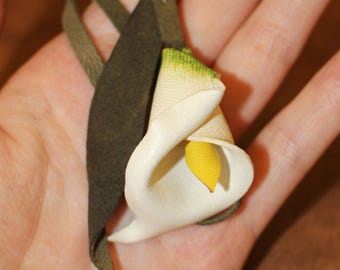 Leather Calla Lily Bag Charm, Handmade White Flower Bag Charm, Callalily Floral Bag Pendant Bag Charm, Leather Charm Gift