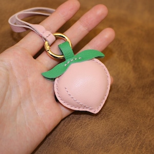 Leder Rosa Pfirsich Taschenanhänger, handgemachte Obst Pfirsich Taschenanhänger, Obst Taschenanhänger Taschenanhänger, Leder Charm Geschenk