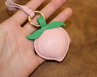 Leather Pink Peach Bag Charm, Handmade Fruit Peach Bag Charm, Fruit Bag Pendant Bag Charm, Leather Charm Gift