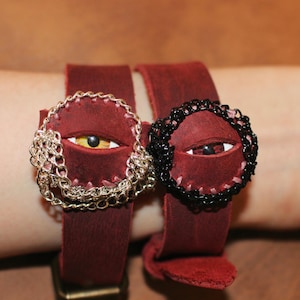 Evil Eye Armbänder und Armbänder, abnehmbarer Ring, verstellbare Ledermanschetten für Männer und Frauen, Punk Geschenk mit Spikes