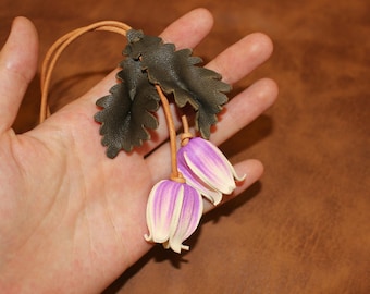 Leather Tulip Bag Charm, Tulip Flower Bag Pendant, Floral Leather Charm Gift