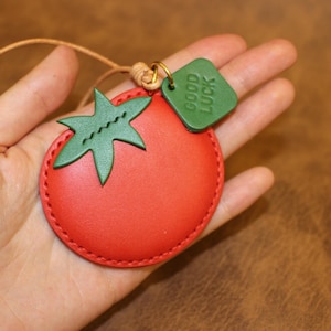 Leather Red Tomato Bag Charm, Handmade Tomato Bag Charm, Tomato Bag Pendant Bag Charm, Leather Charm Gift
