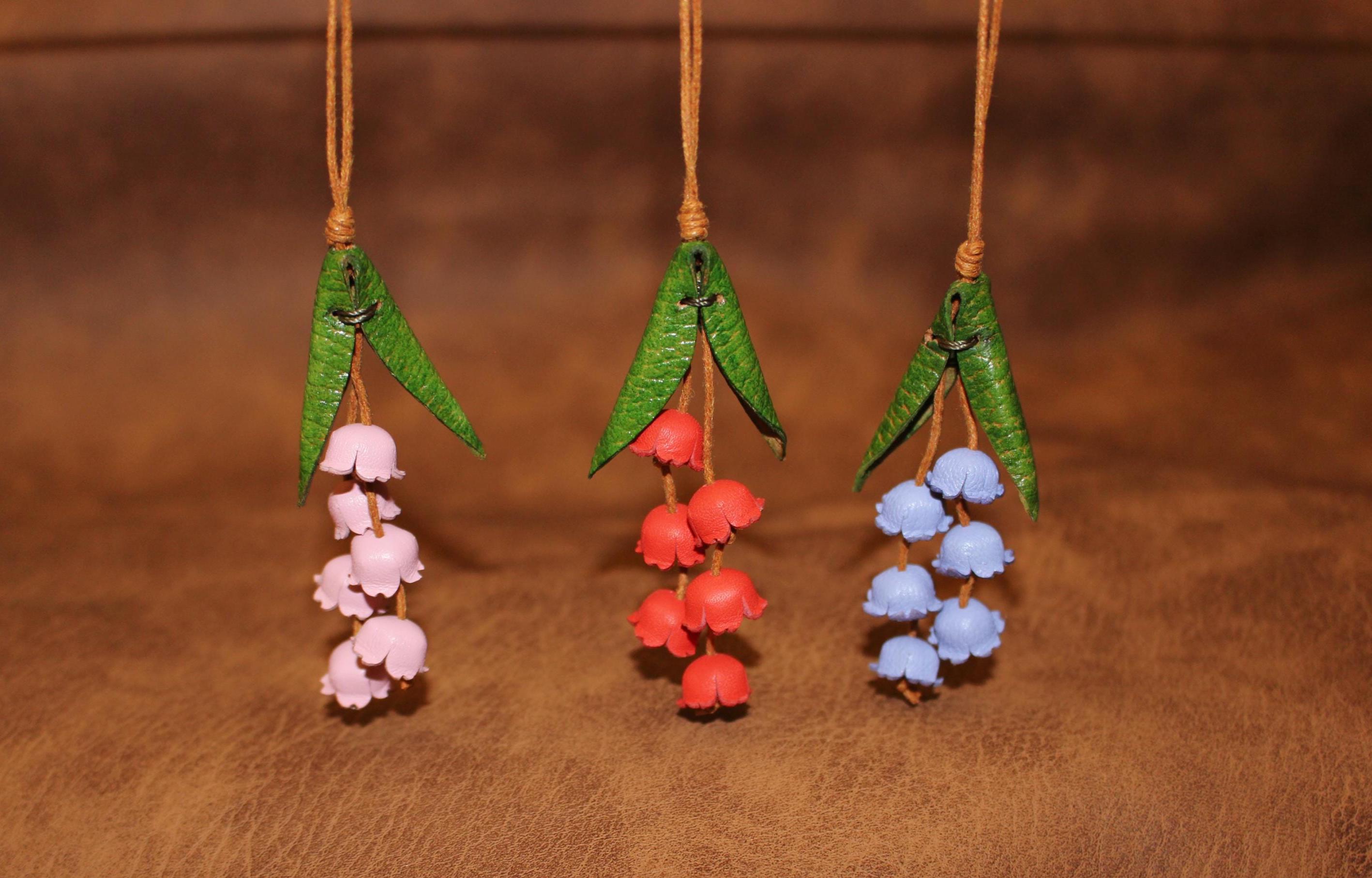 Leather Lily of the Valley Bag Charm, Multi-Color Flower Bag Charm, Mini Lily of the Valley Bag Pendant, Leather Floral Charm Gift