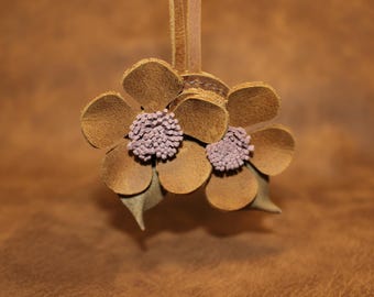 Leather Flower Shape Bag Charm, Handmade Blossoming Flower Bag Charm, Floral Bag Pendant Bag Charm, Leather Charm Gift