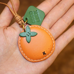 Leather Orange  Bag Charm, Handmade Fruit Orange Bag Charm, Fruit Bag Pendant Bag Charm, Leather Charm Gift