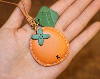 Leather Orange  Bag Charm, Handmade Fruit Orange Bag Charm, Fruit Bag Pendant Bag Charm, Leather Charm Gift