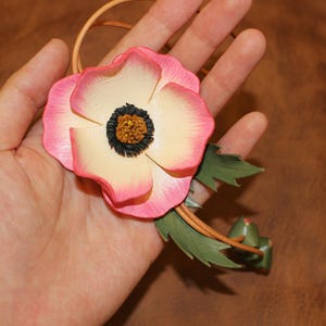 Leather Pink Flower Bag Charm, Handmade Flower Bag Charm, Floral Bag Pendant Bag Charm, Leather Charm Gift